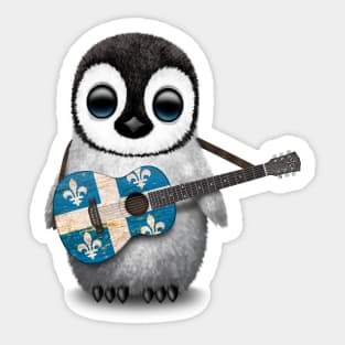 Baby Penguin Playing Quebec Flag Guitar Sticker